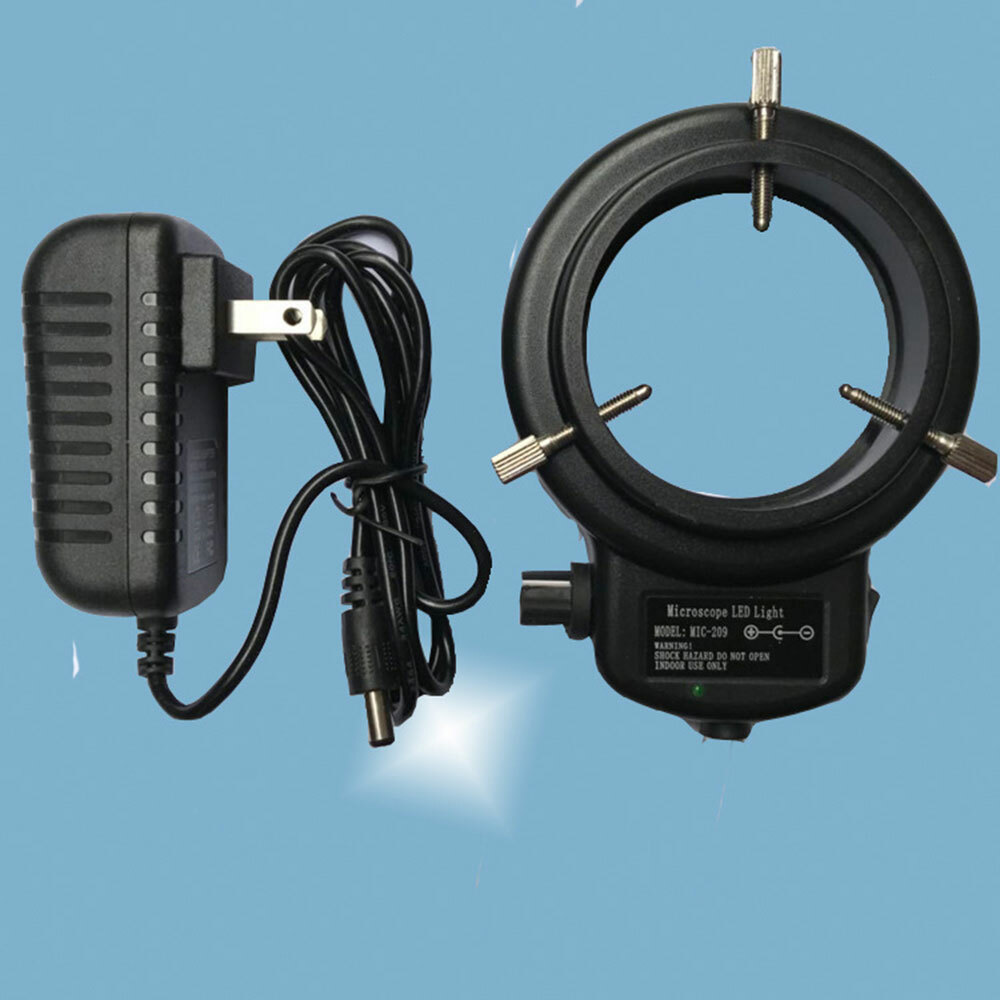 Black 144 LED Bulb Microscope Ring Light Illuminator Bright Lamp Adjust US Plug