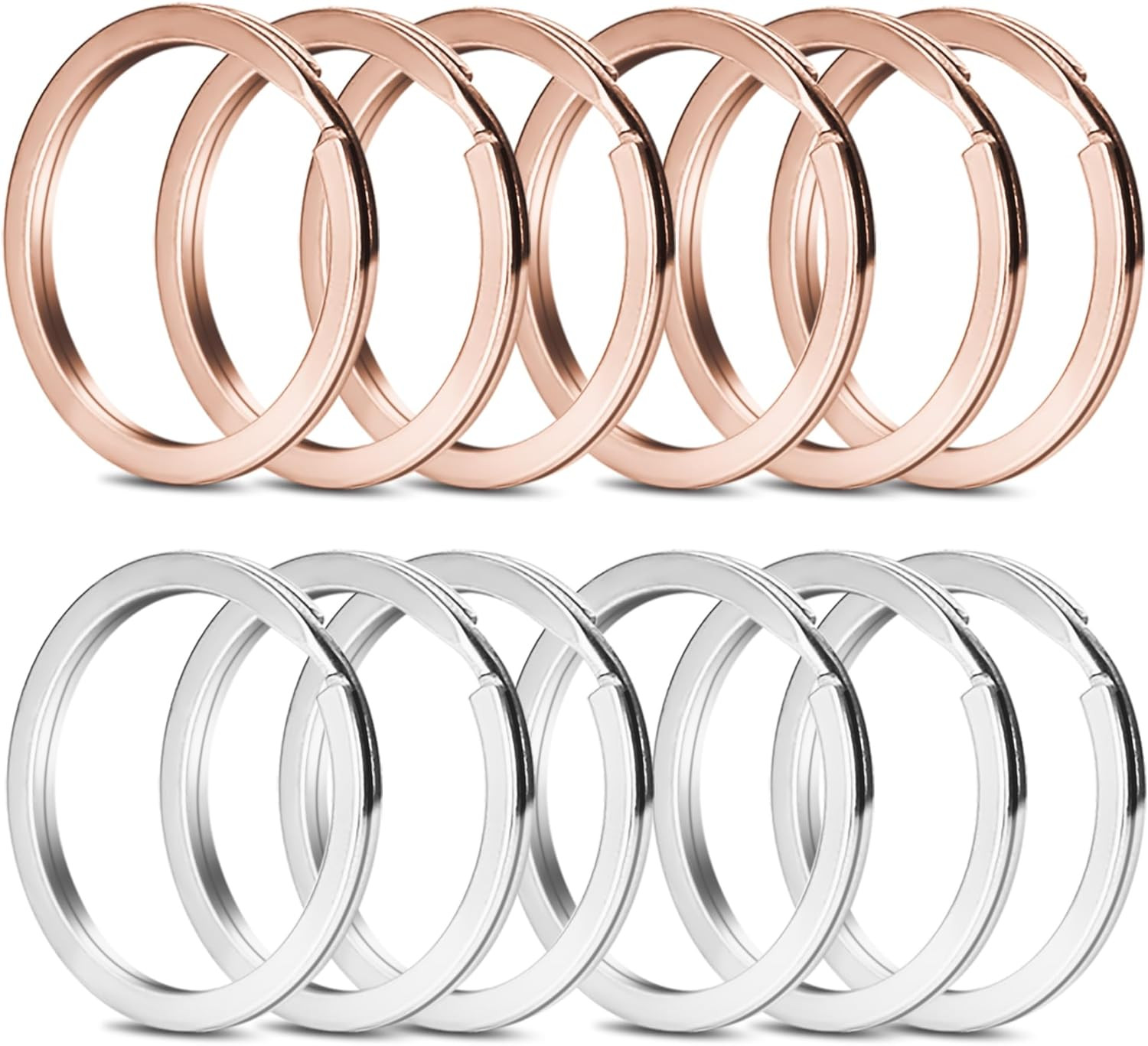 Key Rings, 12 Pcs Stainless Steel Key Ring for Keychains, 1Inch Flat Split Keych