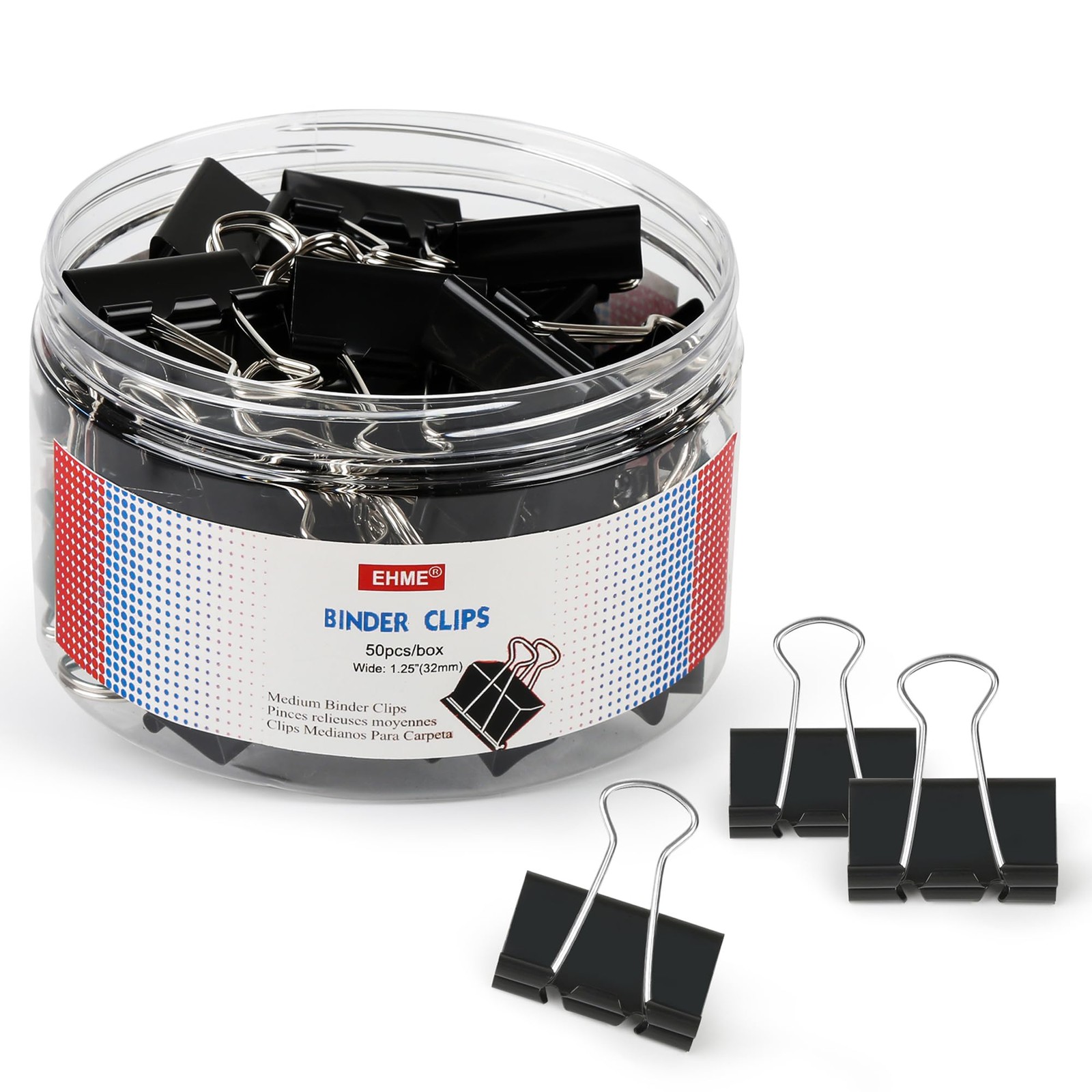 50Pcs Binder Clips Medium, Standard Medium 1-1/4 Inch, Black