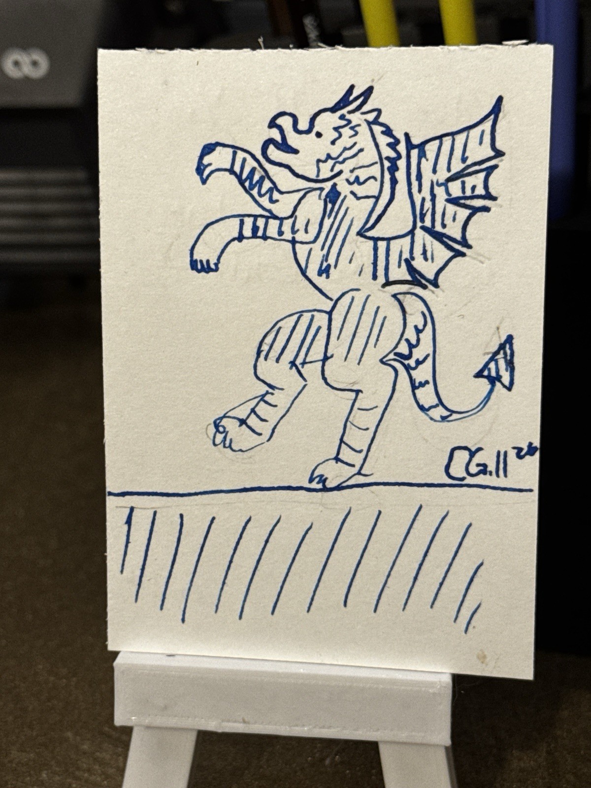 Charlie Gall "Blue Herald" Dragon Ink Drawing on Paper, Signed Original 2026