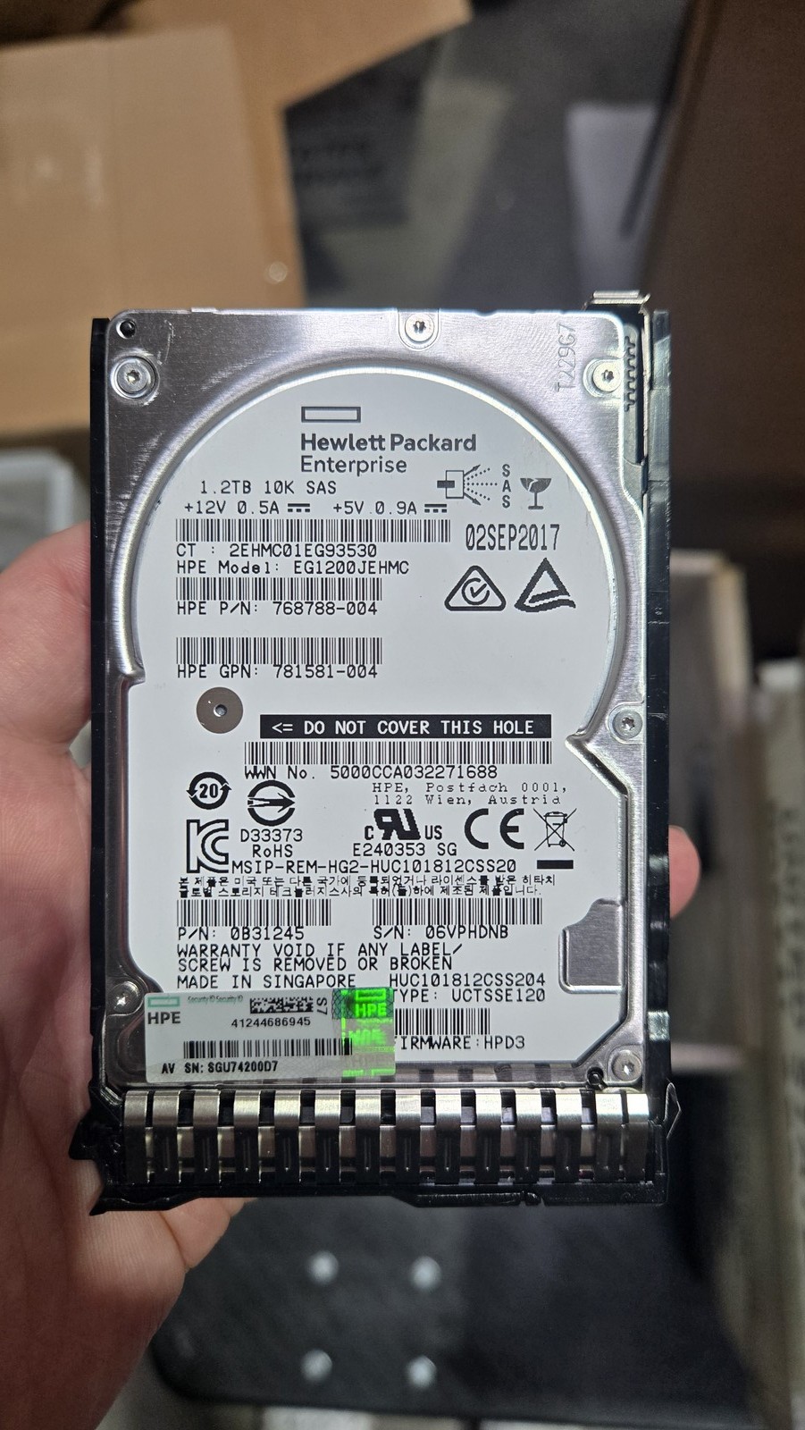 HPE EG1200JEHMC 768788-004 781-581-004 1.2TB 10K SAS 12G 2.5" 12G HDD W/tray