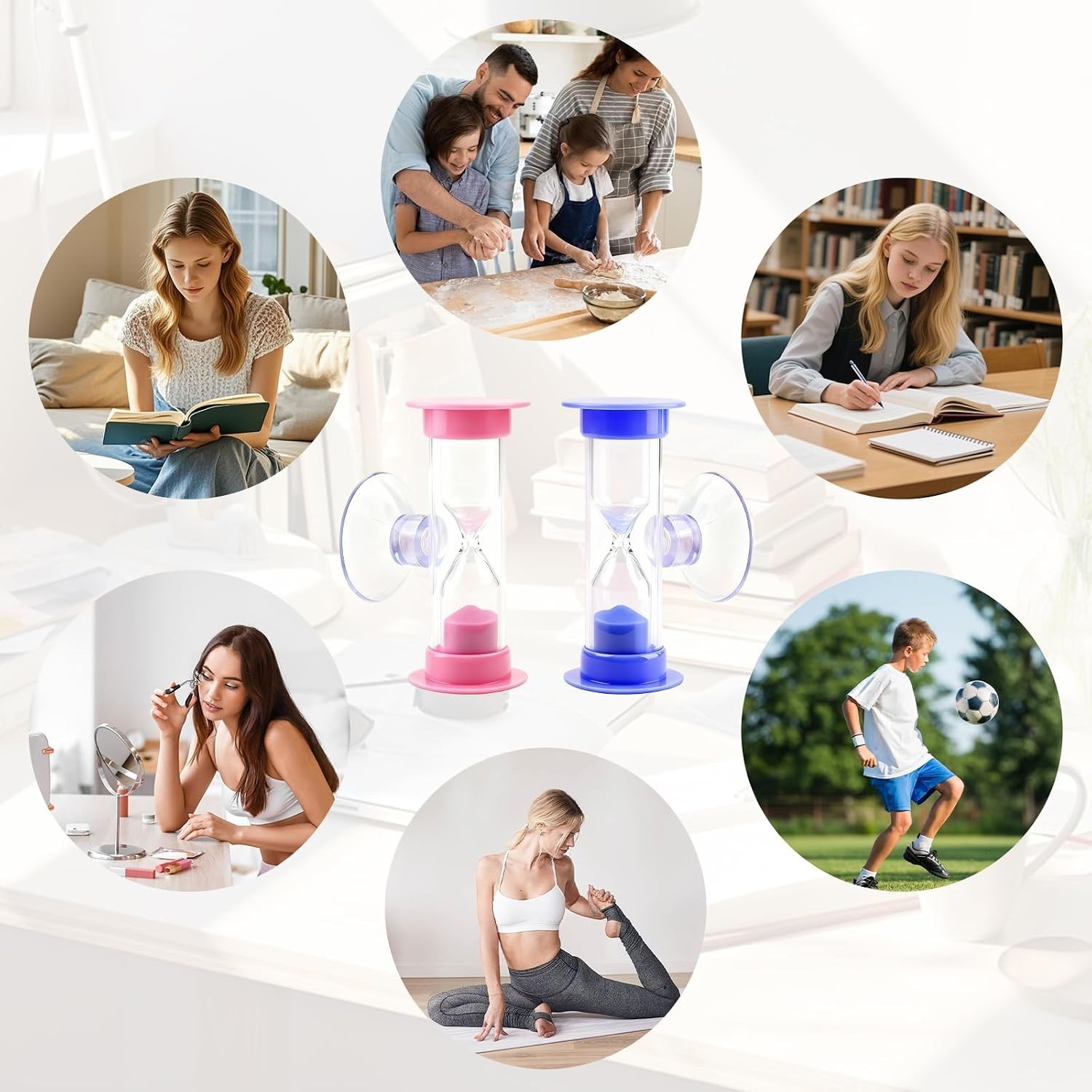 2-Pack 2 Minute Hourglass Sand Timer with Suction Cup - Unbreakable Sucker Sa...