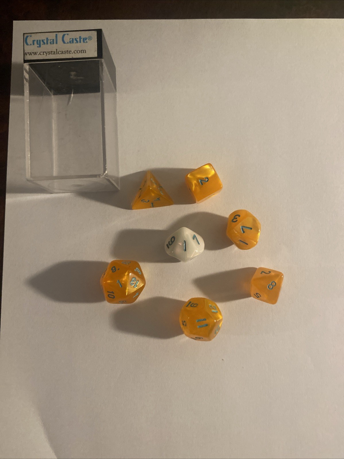 Crystal Caste Dice Satin 16mm Poly Set Poly Set Orange w White (7 Total) edw42