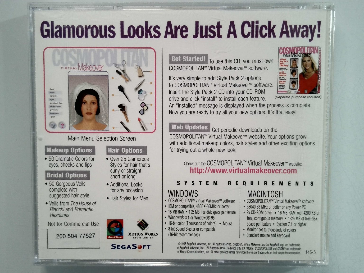 COSMOPOLITAN Virtual Makeover Style Pack 2 CD-ROM Software Windows Mac PC