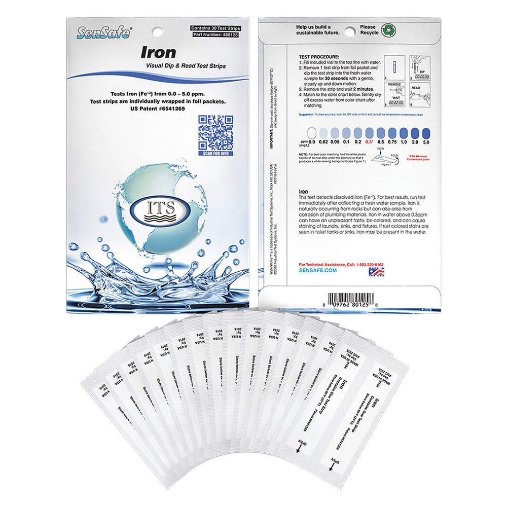 INDUSTRIAL TEST SYSTEMS 480125 Test Strips, L,0 to 5 ppm Iron,PK30 3VEX1
