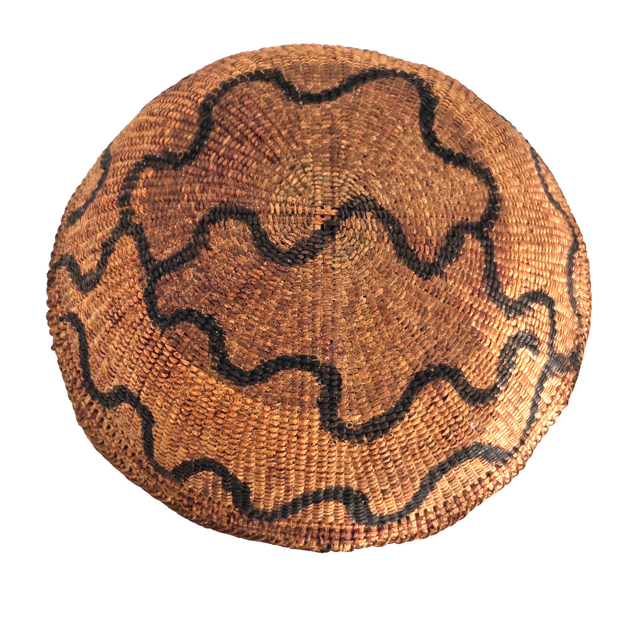 Vintage Hand Woven 11" Round Basket with Black Primitive Design