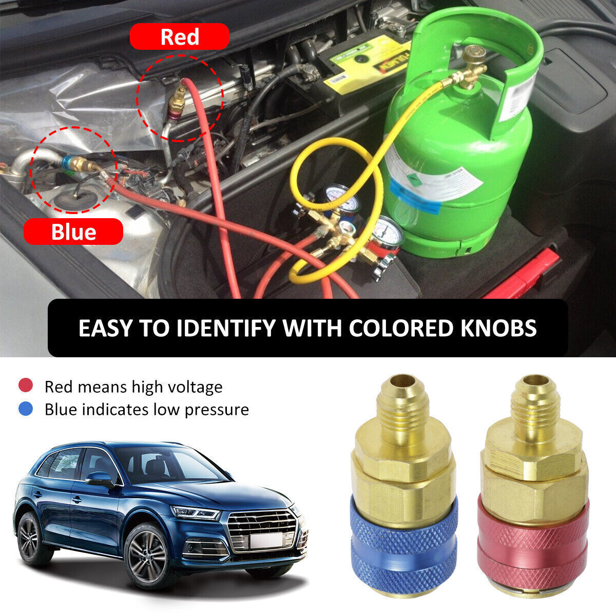 Quick Connector Refrigerant Adapter Coupler Auto AC Manifold Gauge Low/High HVAC