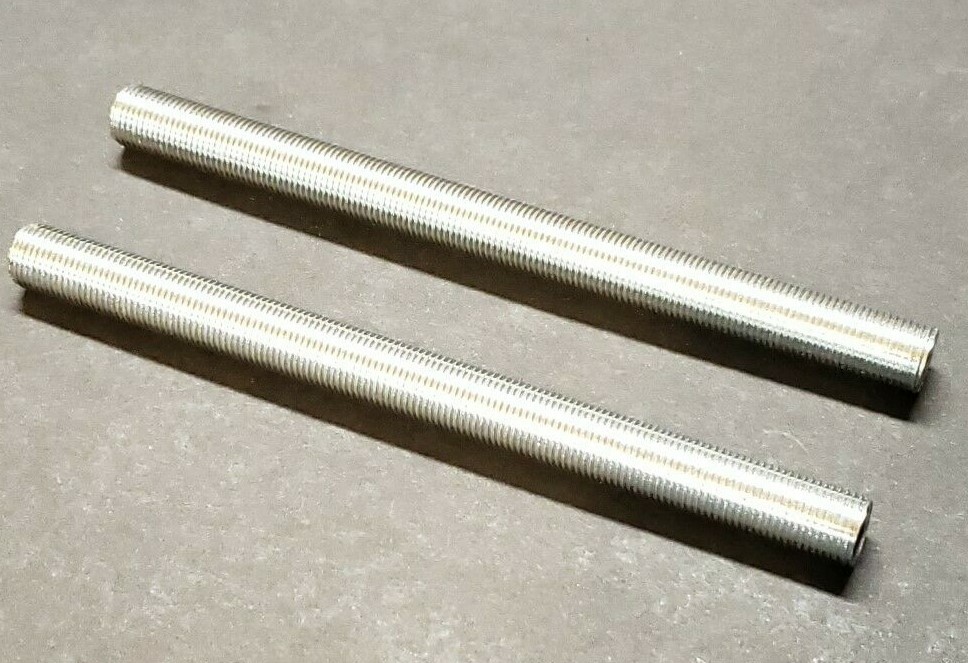 SET OF 2 ZINC PLATED ALL THREAD STEEL 5" LAMP NIPPLES LAMP PART NEW 57083J