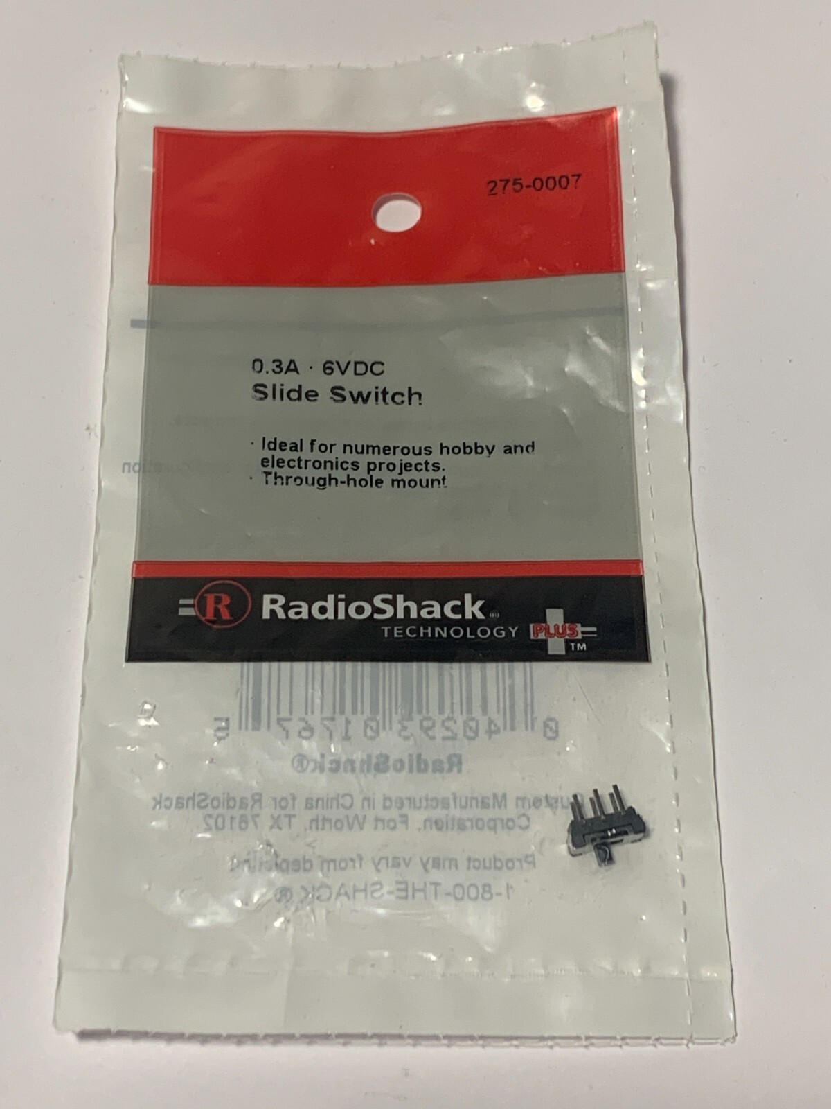 0.3A • 6VDC Slide Switch #275-0007 By Radioshack