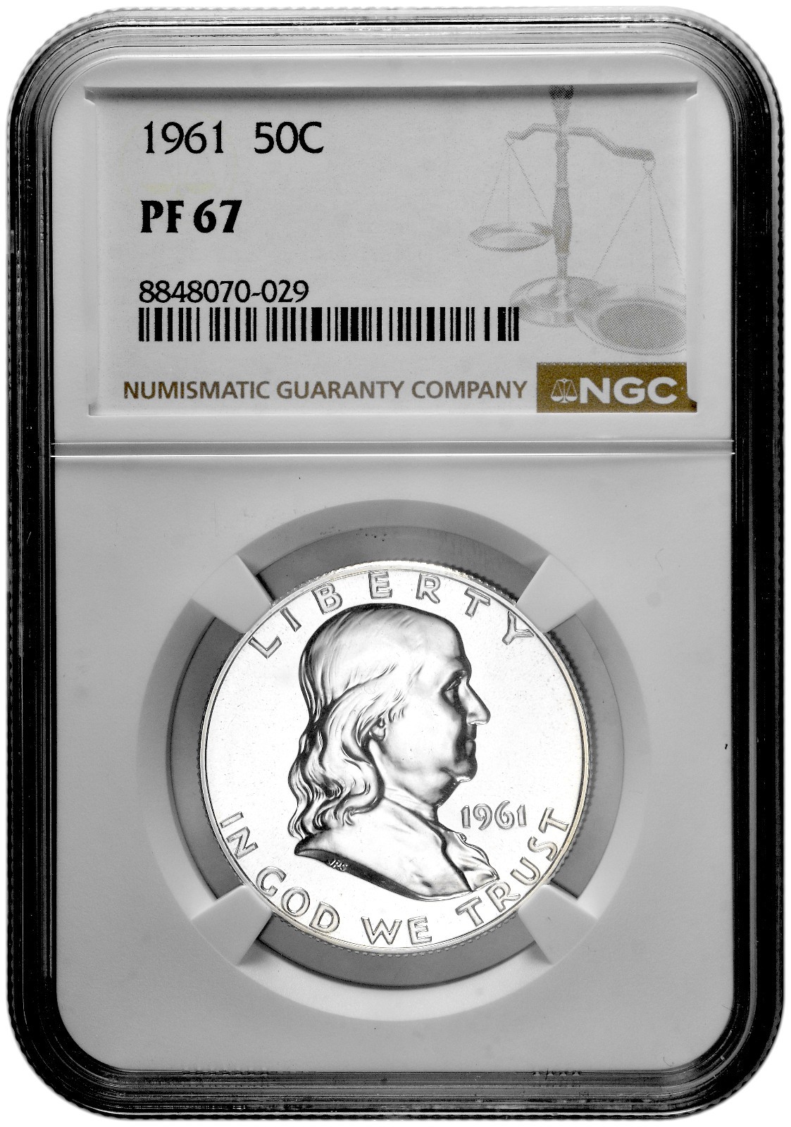 1961 50C Proof Silver Franklin Half Dollar NGC Graded PF 67 White Coin