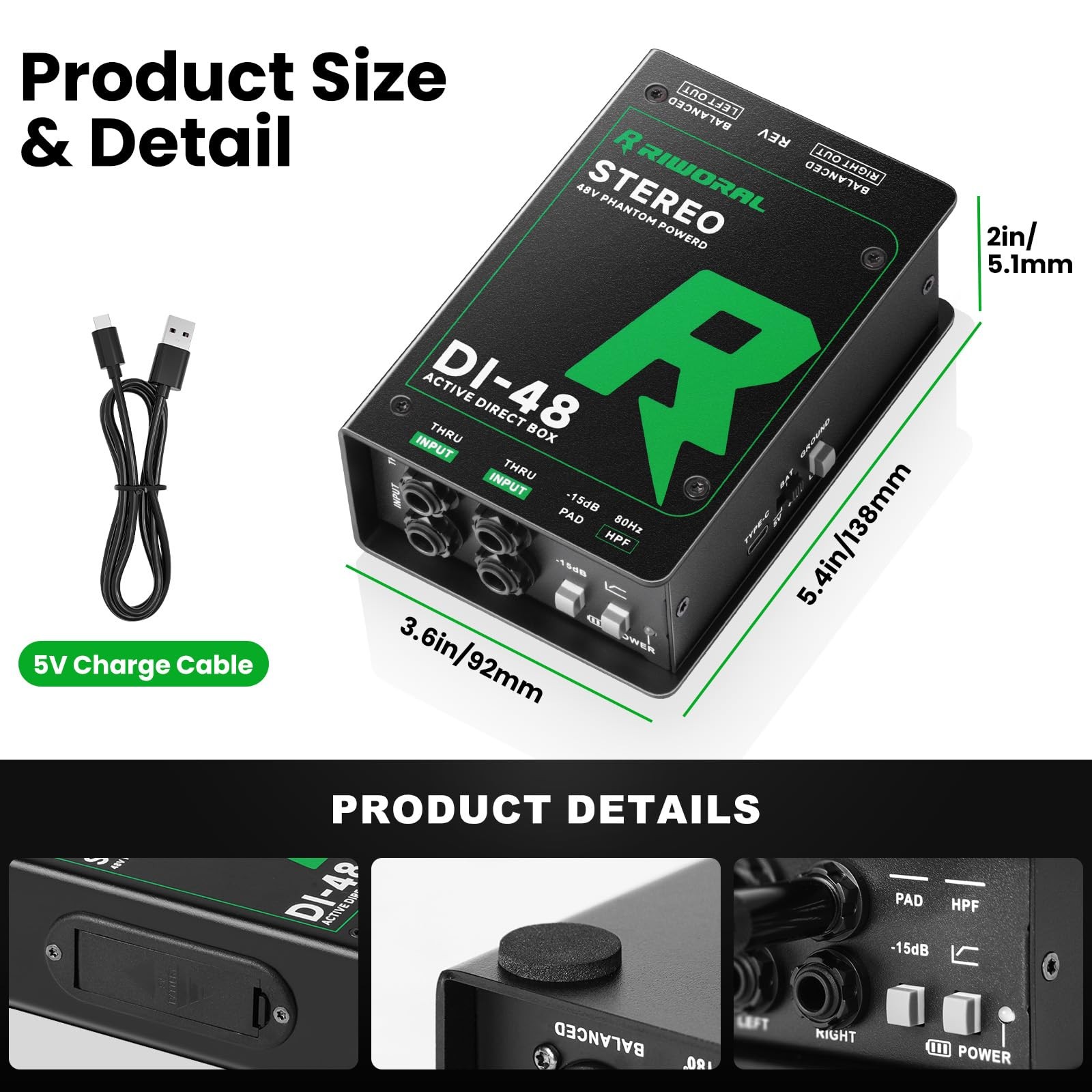 Direct Box with Dual 1/4” High-Impedance Stereo Inputs Di Boxes Active