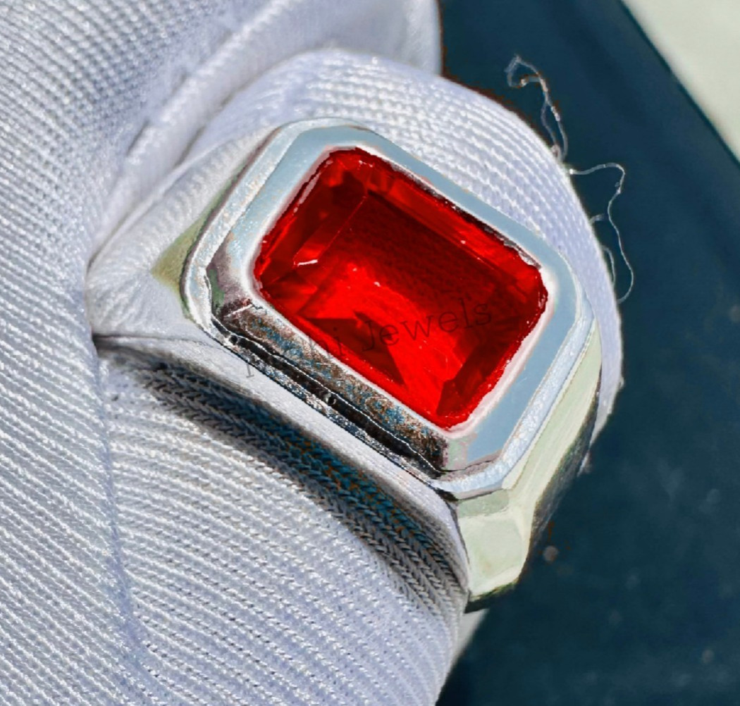 Red Ruby Gemstone Ring With 925 Sterling Silver Ring For Men's
