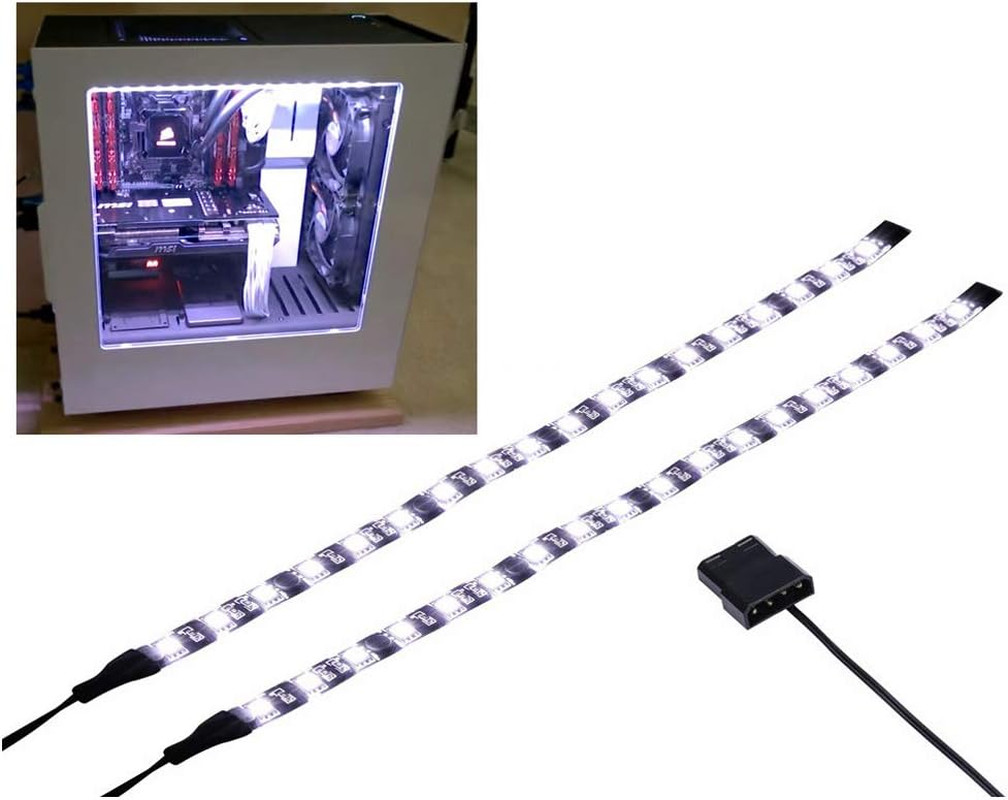 DS White PC LED Light Strip Computer Lighting with Magnetic Back, Molex Connecto