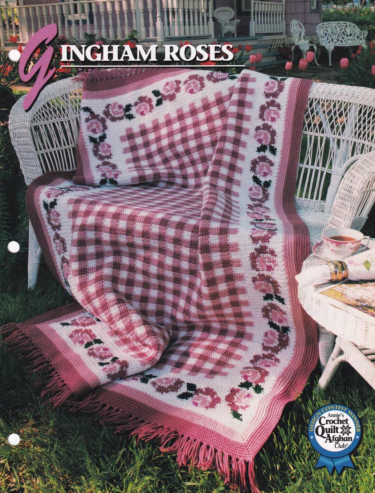 Annie's Crochet Afghan GINGHAM ROSES Pattern Leaflet