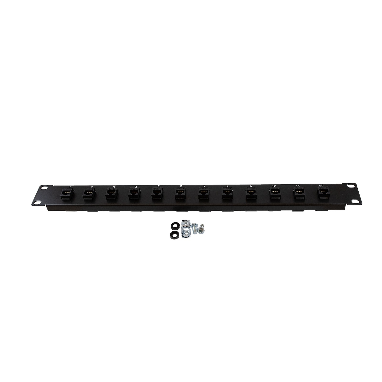NavePoint 1U (1.75") 19 Inch Panel with 12 Right Angle Cat5e Couplers