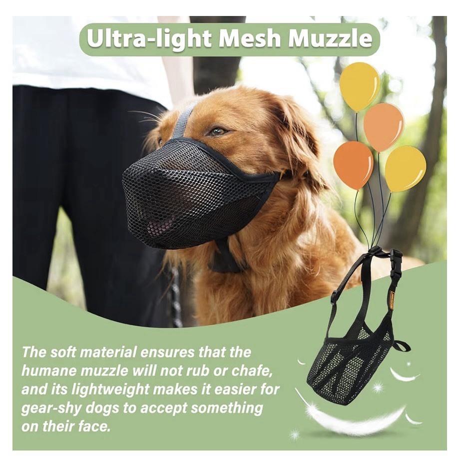 Mayerzon Mesh Muzzle Ultra-Light Breathable Mesh Dog Muzzle Black XS Non Breed