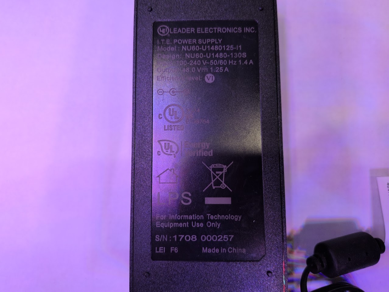 WatchGuard Firebox T30 T50 Power Supply 48V 1.25A NU60-U1480125-I1 OEM