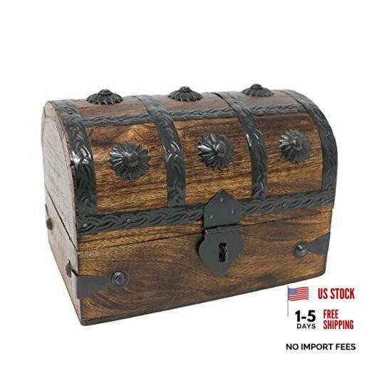 Treasure Chest Keepsake and Decorative Wood Box (6.5x4.5x4.5) - Storage Medium
