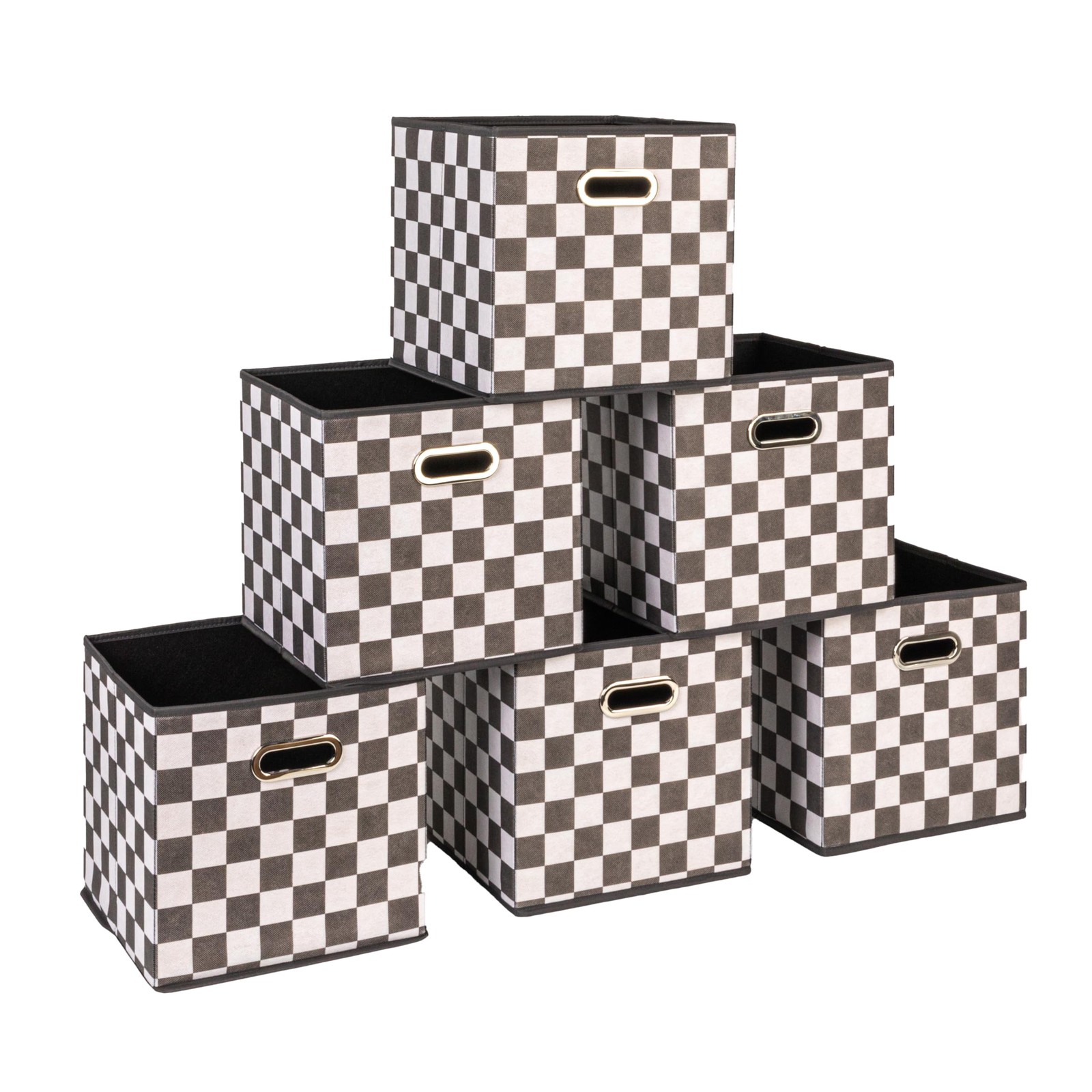 Fabric Storage Bins 6 Piece Set, Checkerboard White and Black