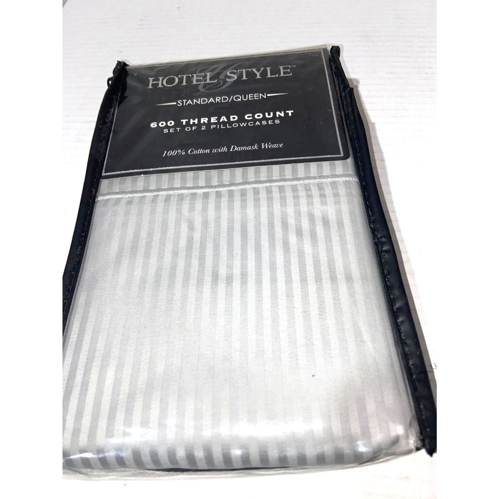 Queen Pillowcases Hotel Style 600 Thread Count Cotton Damask Weave Soft Silver!