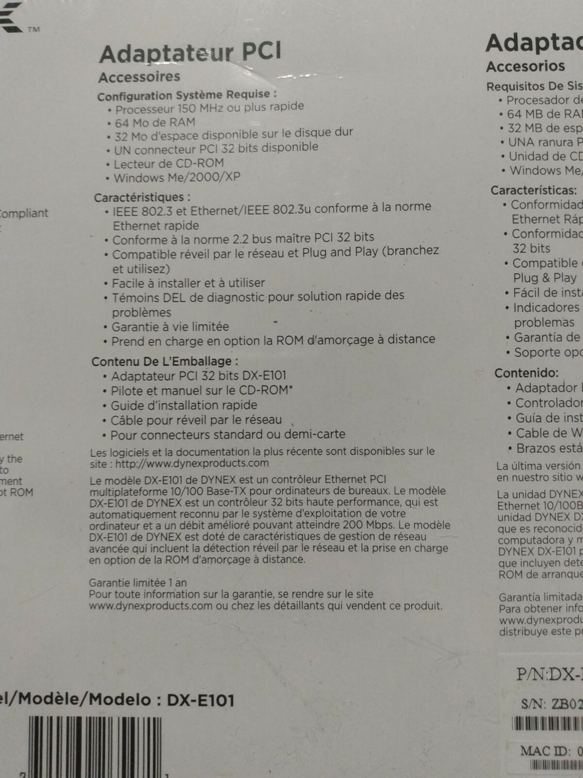 Dynex PCI Adapter Model DX-E101