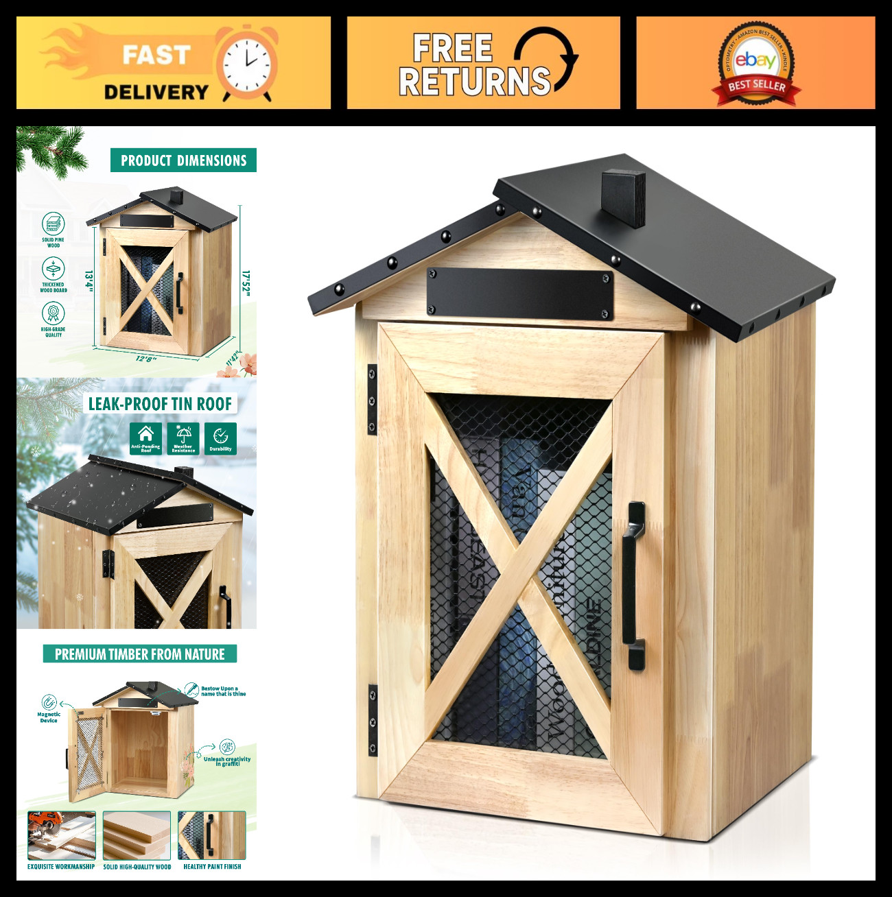 Waterproof Wooden Book Exchange Box - Outdoor Community Library Cabinet, DIY Lit