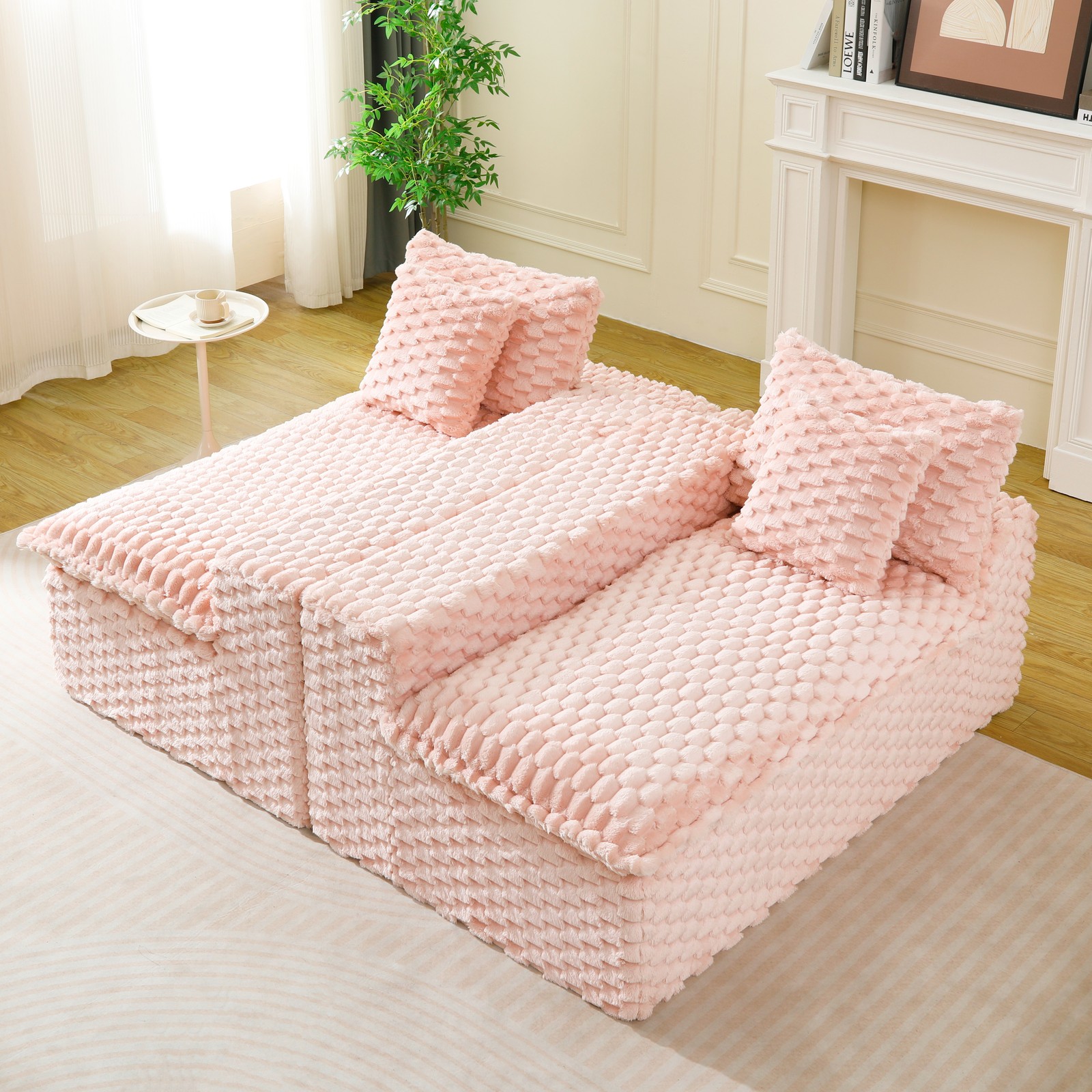 Luxury Pink Turtle Velvet Multifunctional Sofa - Arrangeable in Single Row, Sid