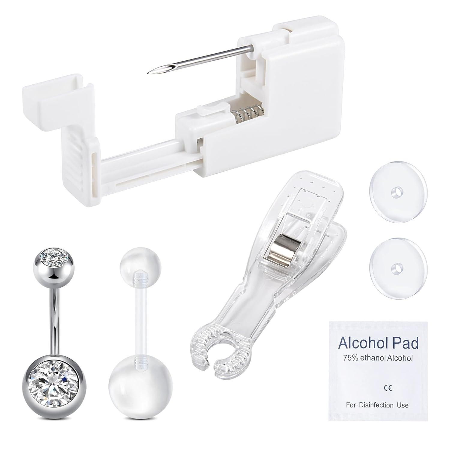 Qwalit Belly Button Piercing Gun Kit - Silver Navel A1-round Cz-silver