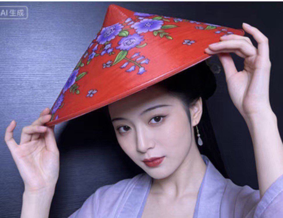 Asian Rice Hat, Cloth + Plastic Frame Unisex Conical Cap for Garden Beach Sun