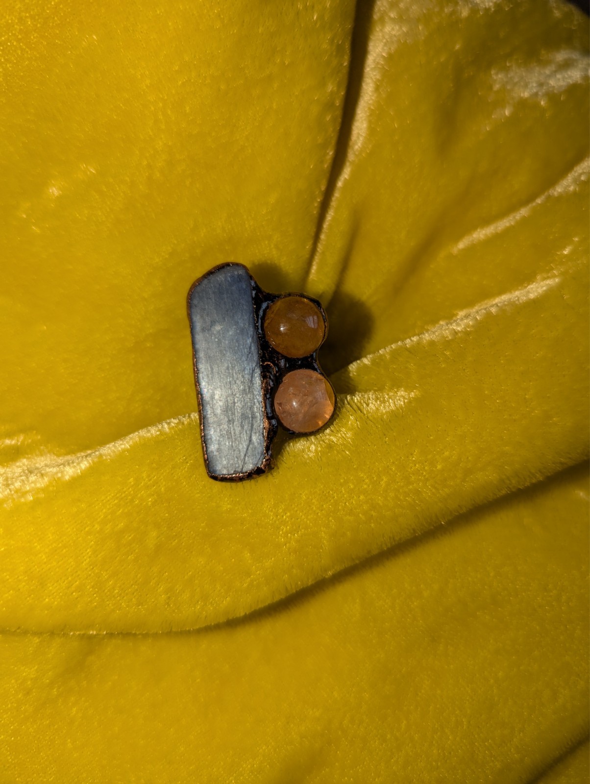 Abstract Peach and Blue Copper Ring 33mm X 21mm Adjustable Size