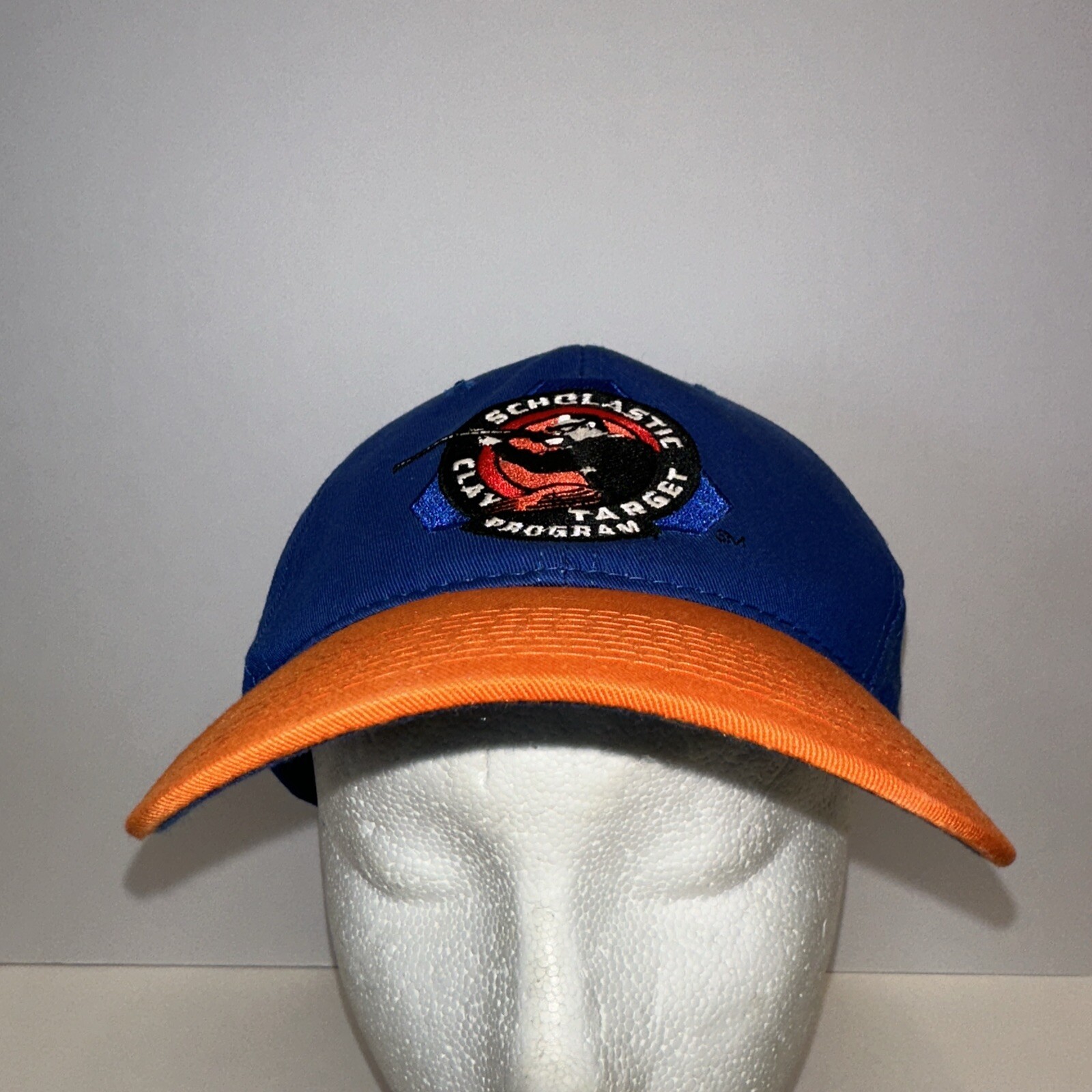 Scholastic Clay Target Program Hat Cap Orange Bill Royal Blue Hook Loop EUC