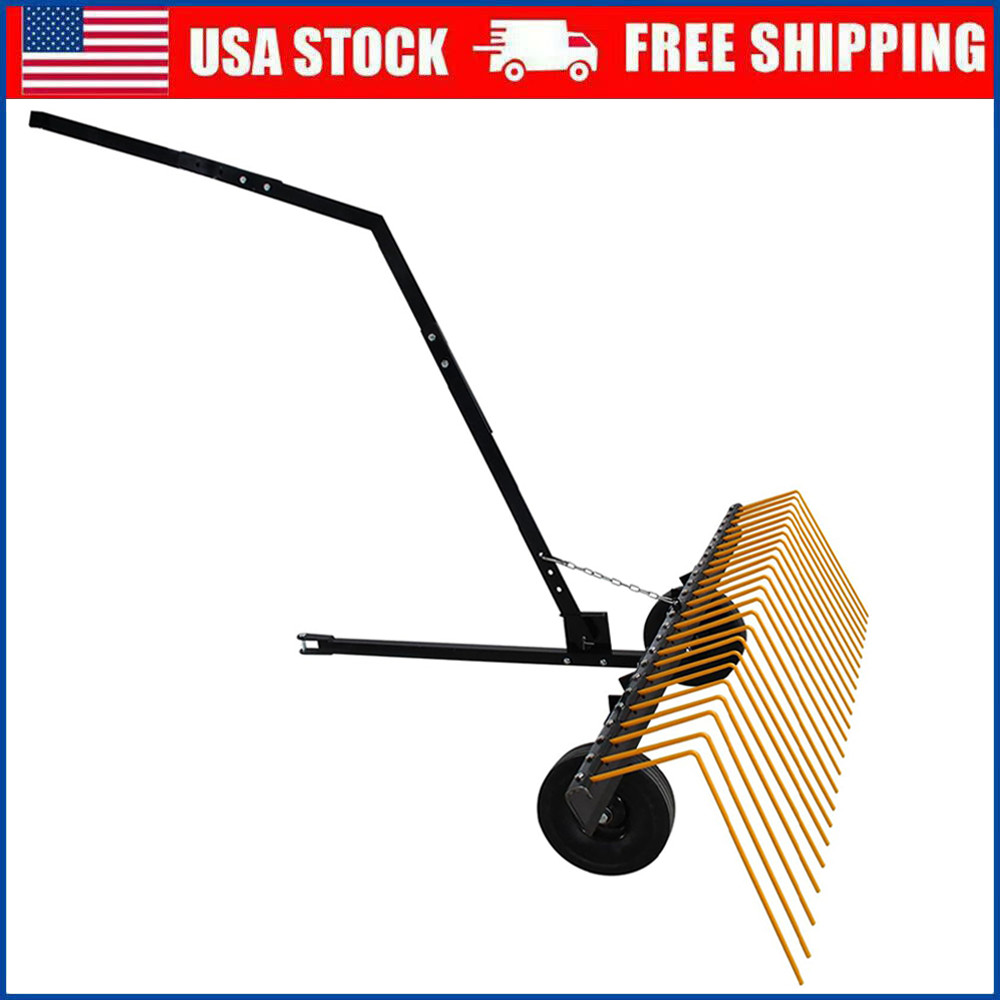 60" ATV UTV & Lawn Tractor Tow Behind Dethatcher Steel Landscape Rake 24 Tines