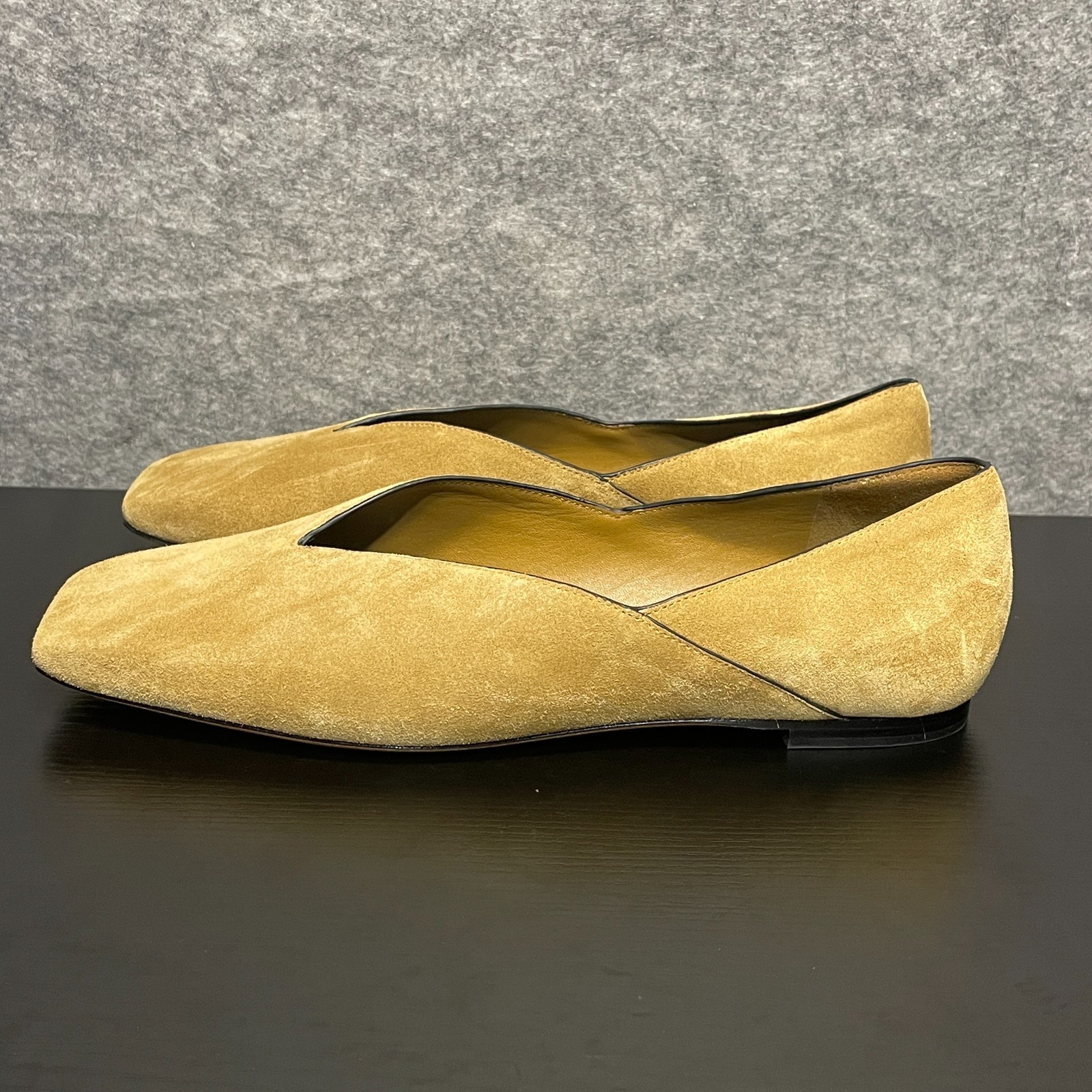 Vince Carmen Flat Women 8.5 M Honey Brown Suede Square Toe Slip On