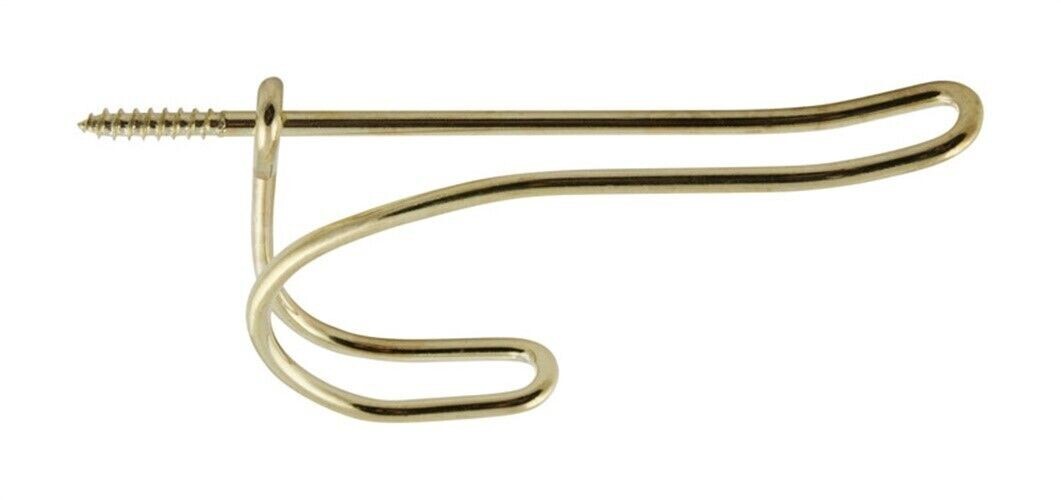 PACK 2: Bright Brass Gold Steel Wire Coat Hat Plant Screw Wall Hook Hooks Hanger