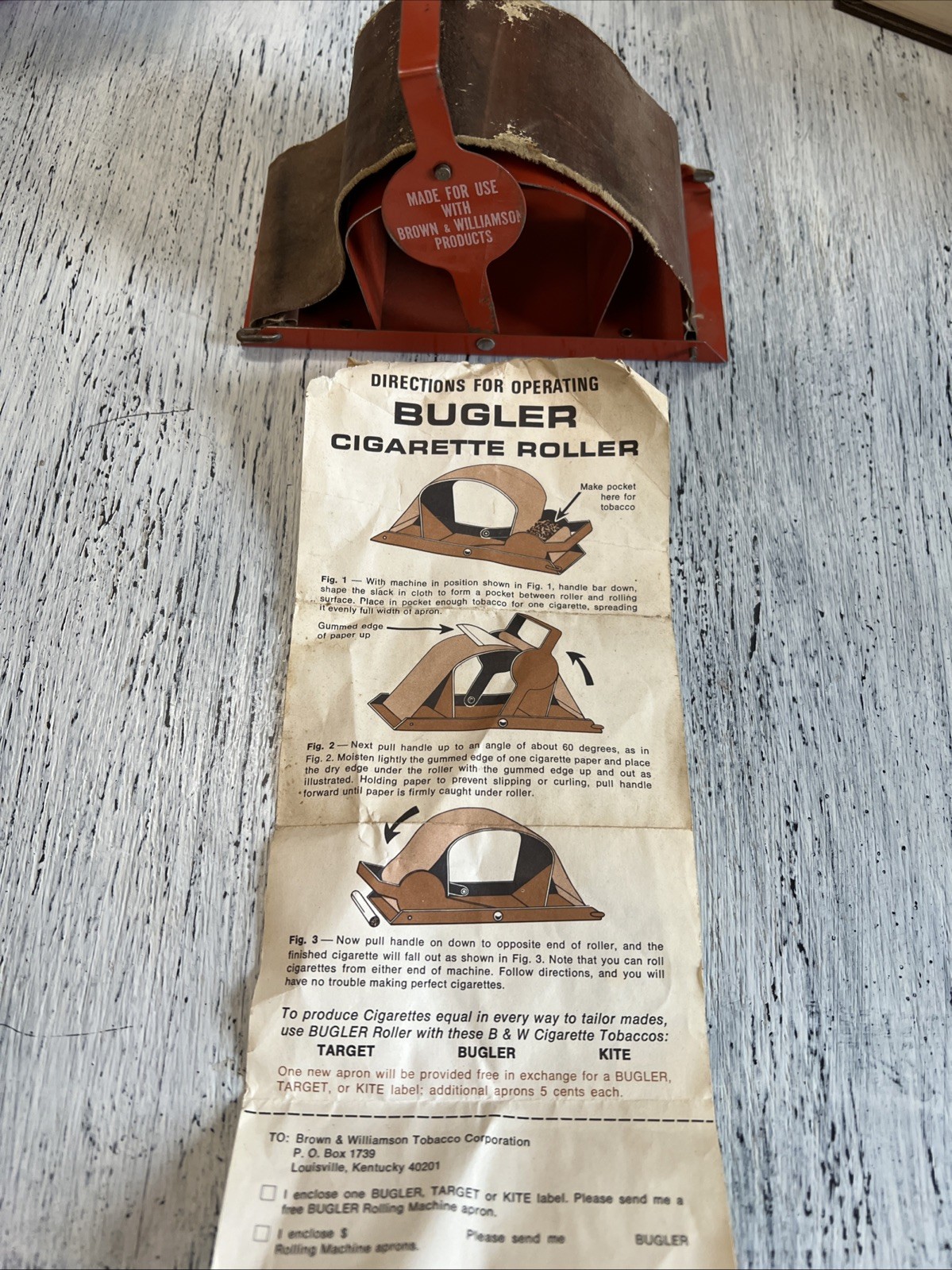 Vintage Brown & Williamson Cigarette Roller with Directions For Operating