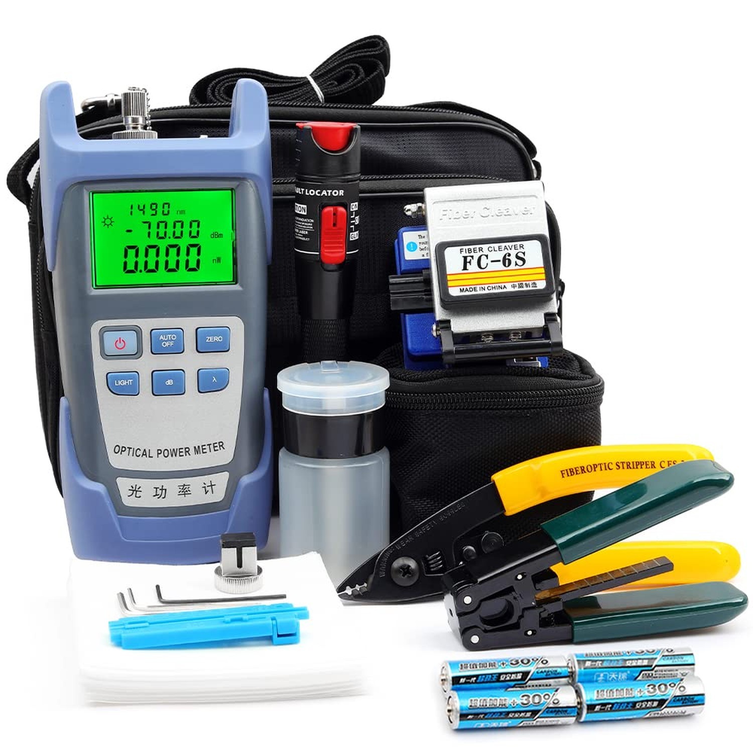 FTTH Fiber Optic Cable Cold Connect Tools Kit Bag w Visual Fault Locator FC-6...