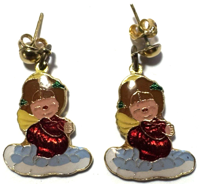 Vintage Jewelry Earrings Pierced Dangle Enamel SIGNED CENTENNIA 1979 Angels 11