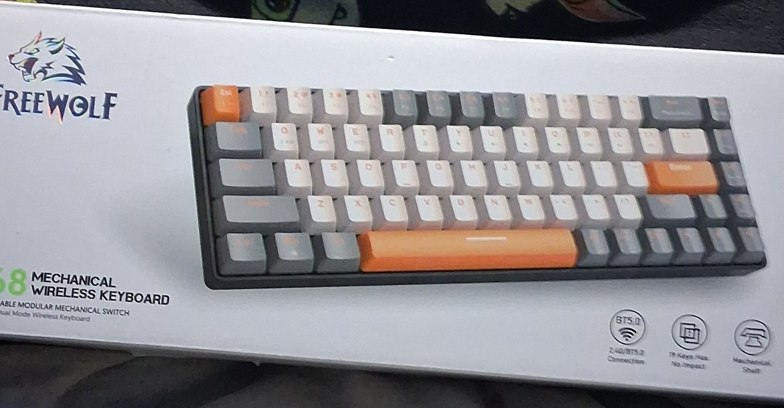 FREEWOLF K68 Wireless Mechanical Keyboard English QWERTY Gray White Orange