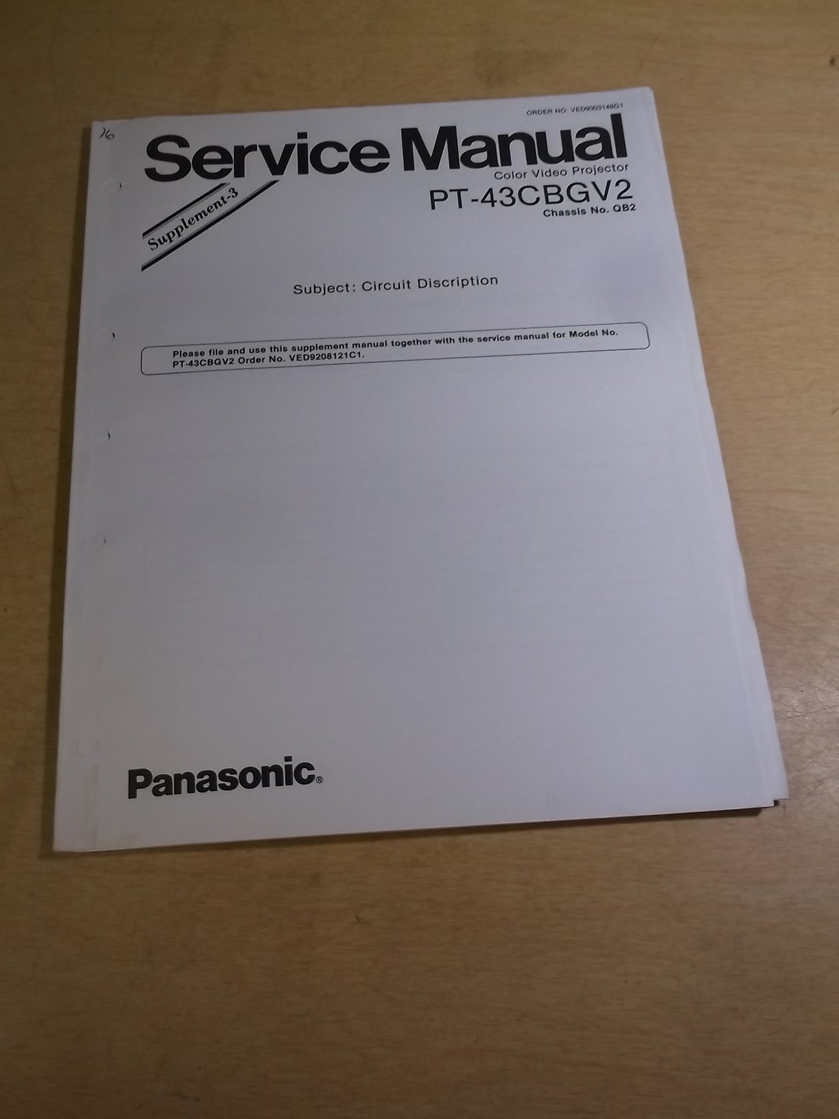 Panasonic PT-43CBGV2 Color Video Projector Circuit Description *FREE SHIPPING*