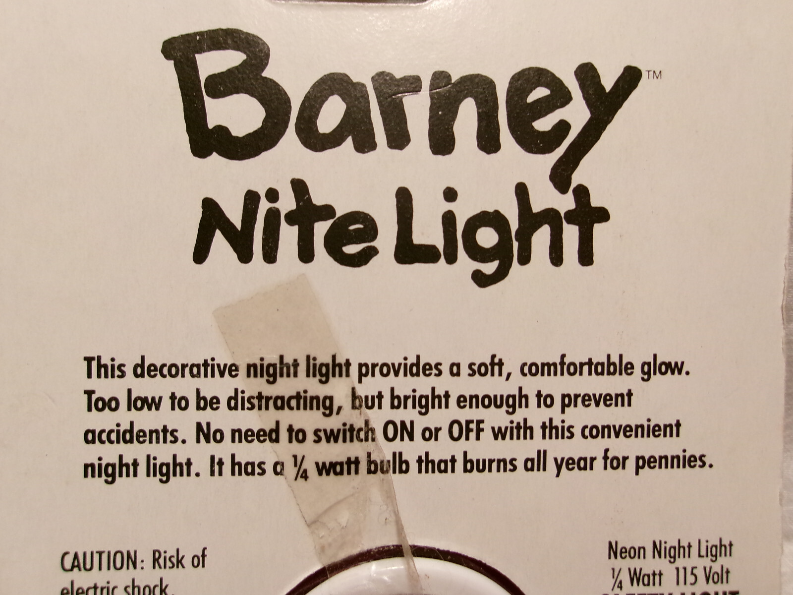 Barney Nite Light, 1992 never opened pkg, train conductor design, 6507