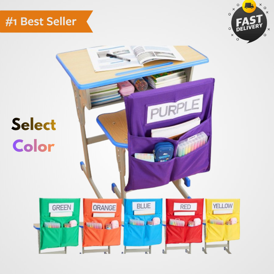 K-2 Classroom Chair Pockets Organizer, 3 Pockets Student Name Tag, Chair Bags