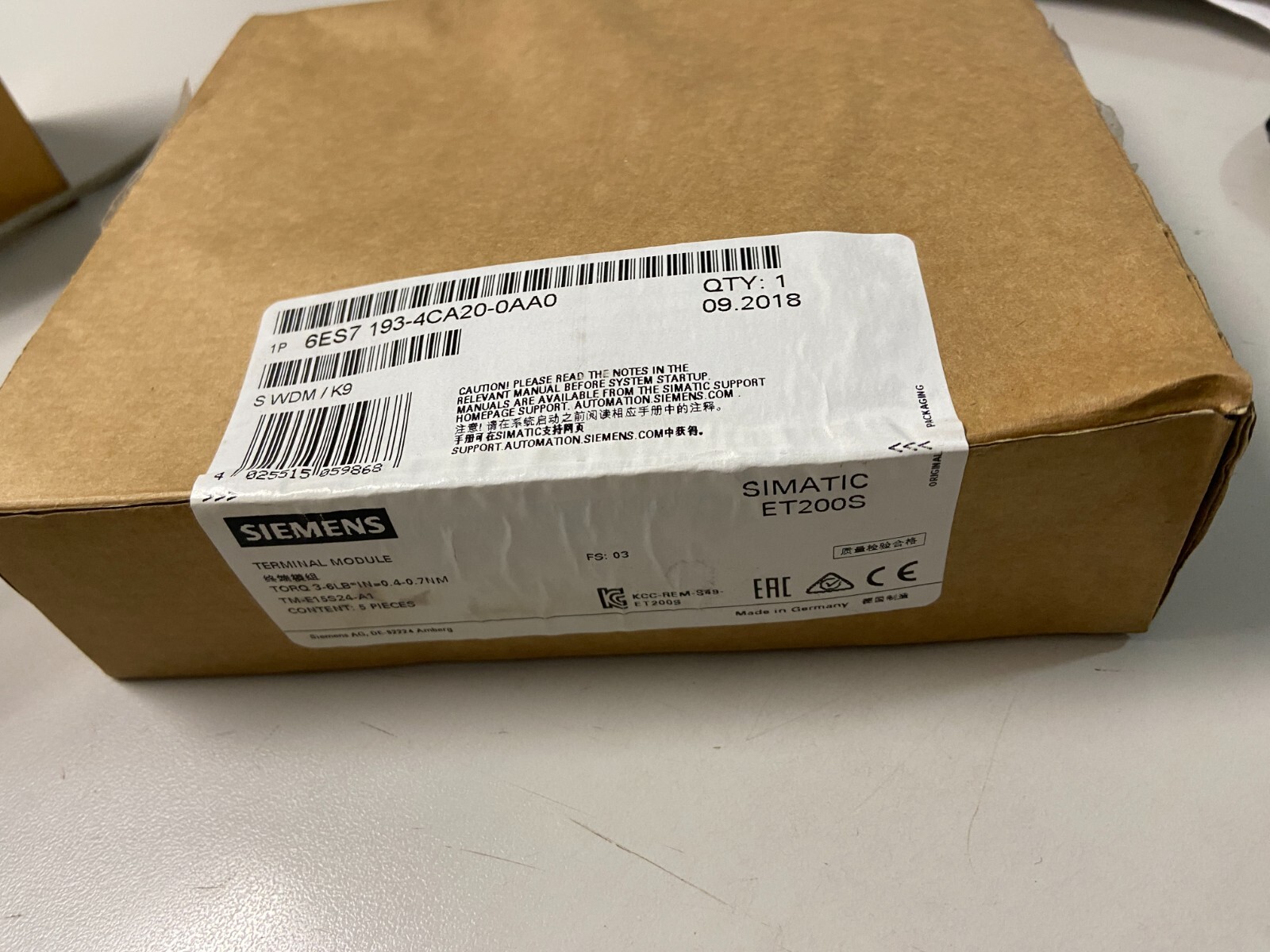 Siemens 6ES7 193-4CA20-0AA0 Box of (5) V 01 Terminal Module 6ES7193-4CA20-0AA0