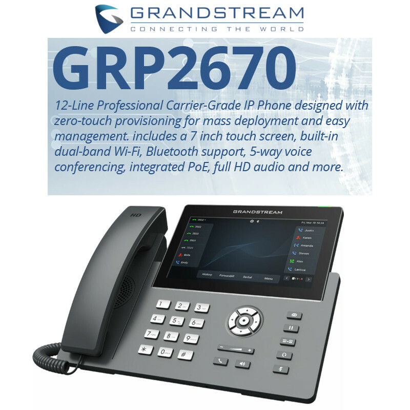 Grandstream GRP2670 12-Line 6 SIP IP Phone WiFi Bluetooth Color Touchscreen