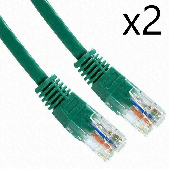 2 Pack Lot - 10ft CAT5e Ethernet Network LAN Router Patch Cable Cord Wire Green