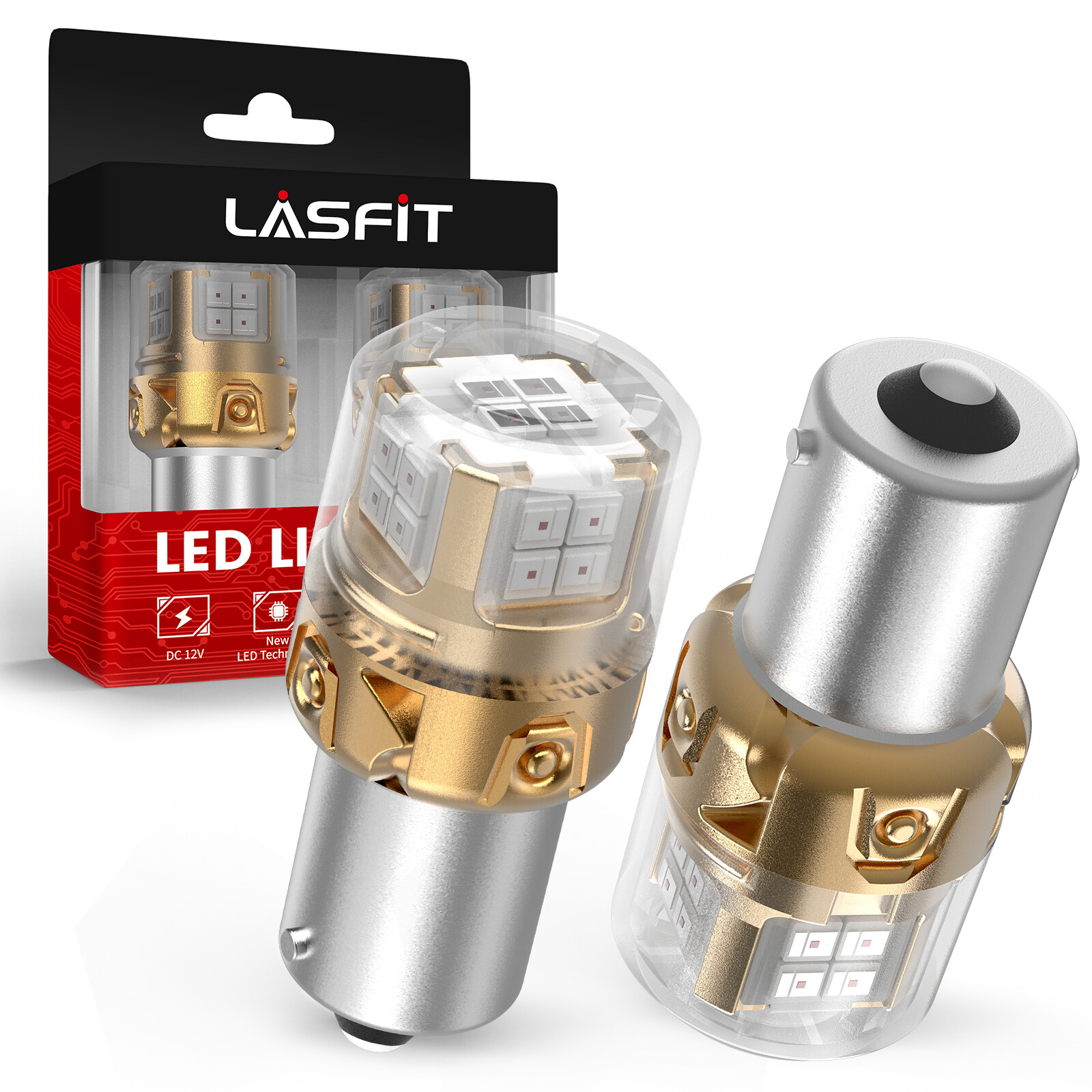 LASFIT 7506 1156 BA15S LED Brake Stop Tail Light Bulbs Pure Red Ultra Bright 2X