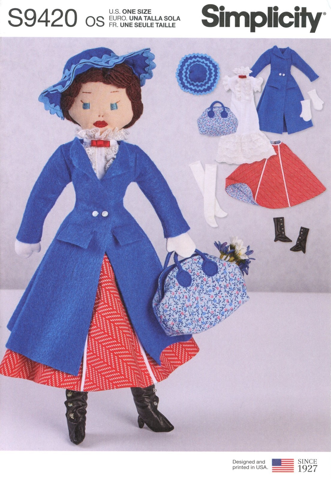 Simplicity S9420 Stuffed 17" Mary Poppins Doll & Clothes UNCUT Sewing Pattern