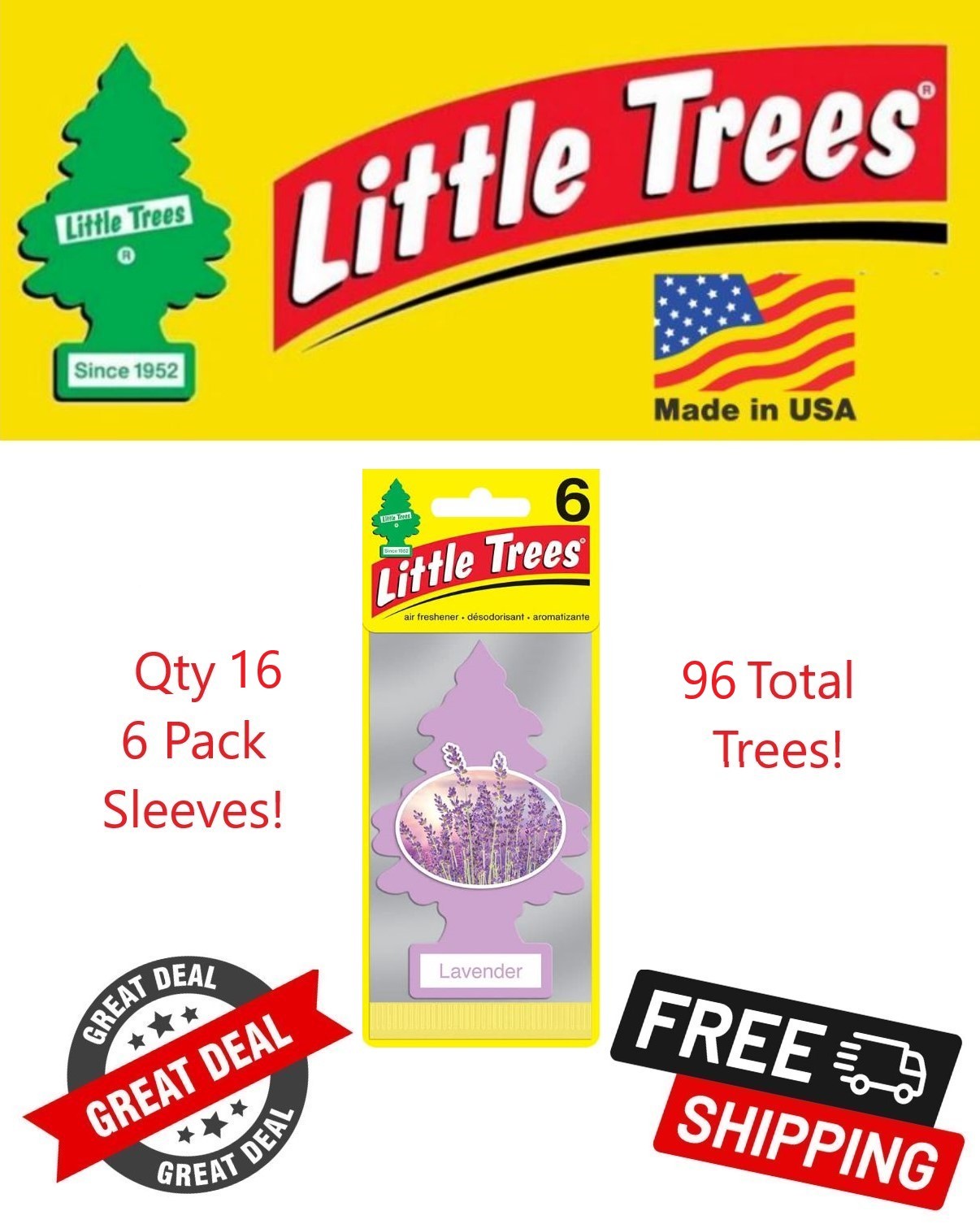 Little Trees 60435 Lavender Scent Hanging Air Freshener for Car & Home 96 Pack!