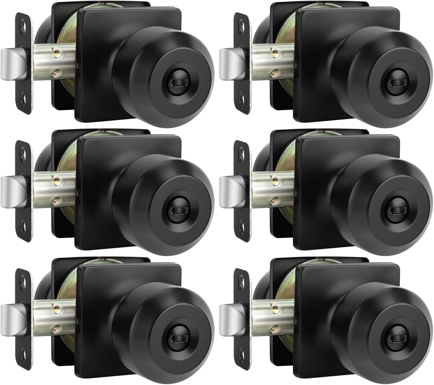 6 Pack Matte Black Door Knobs Interior, Privacy Interior Door Knob