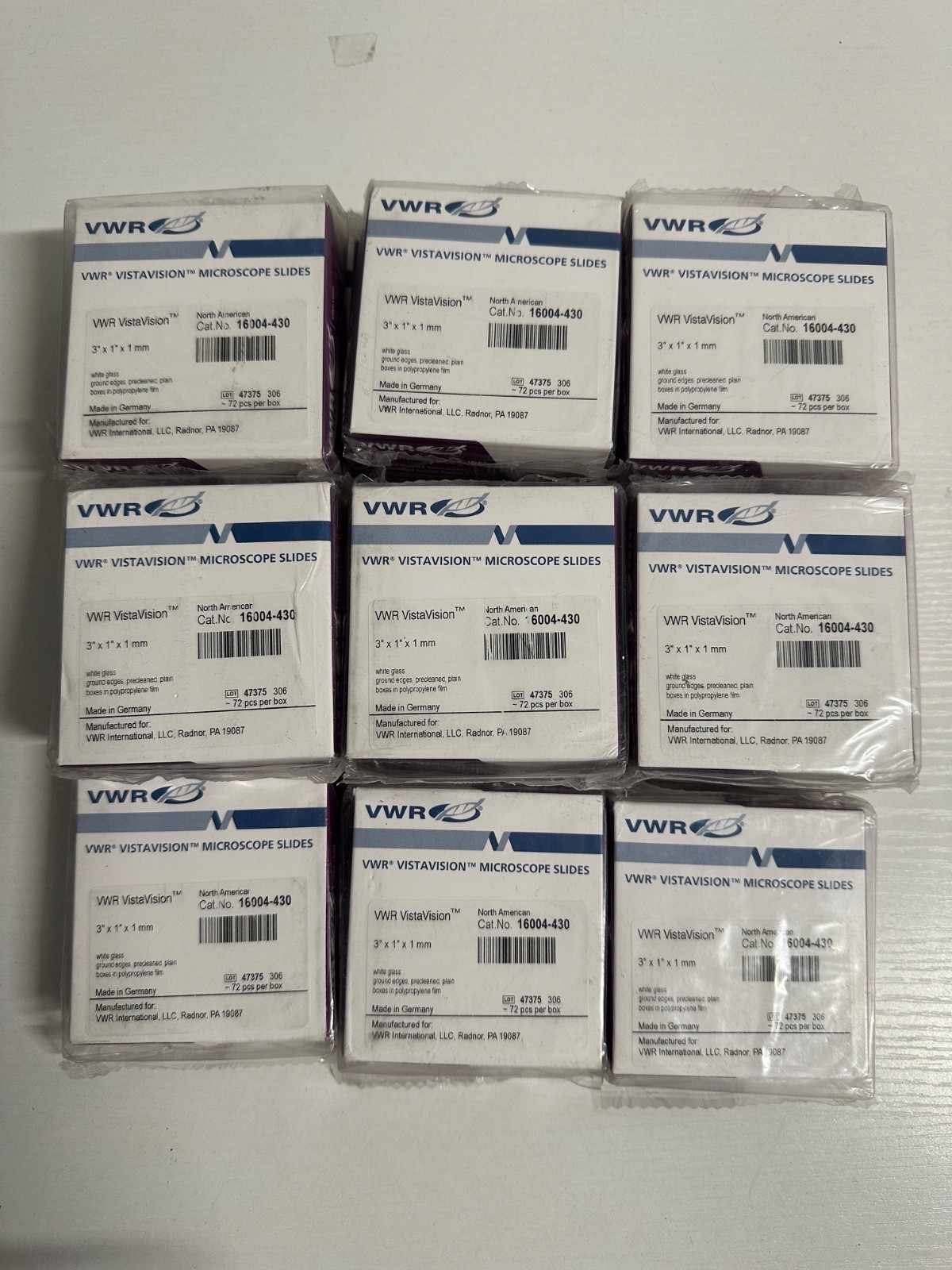 Lot of  16 Box VWR VISTAVISION MICROSCOPE SLIDES 3" X 1" X 1 MM WHITE GLASS
