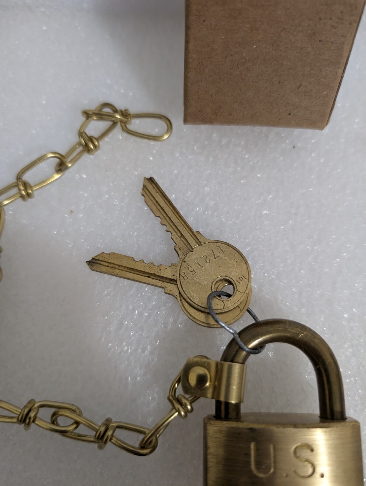 U.S. Eagle Pad Lock Military Issued Solid Brass with Two Keys and Chain Vtg